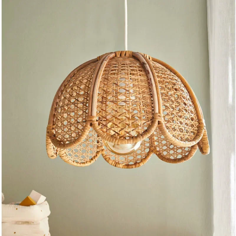 French Vintage Pendant Light Restaurant Decoration Ceiling Lamps Handmade Rattan Weaving Lamp For Bedroom Ambience Home Lighting
