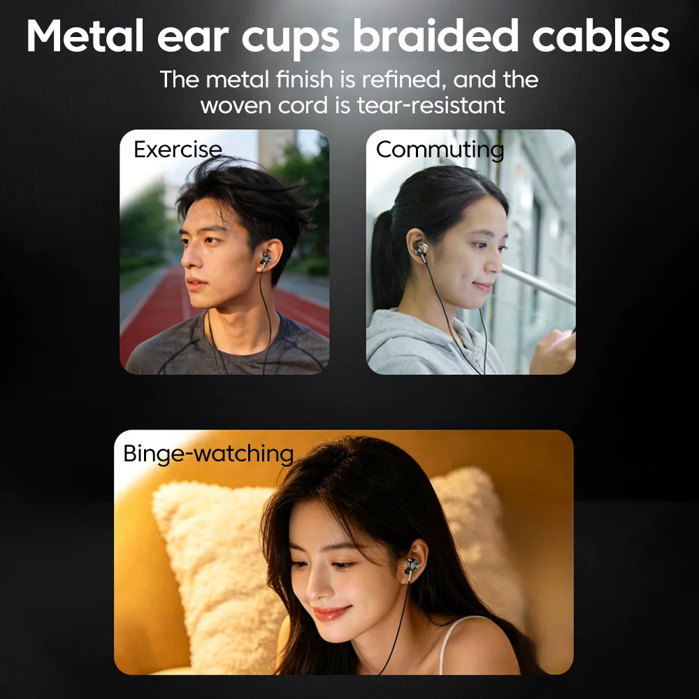 USB Type C Wired HiFi Stereo Earphones with Line Control