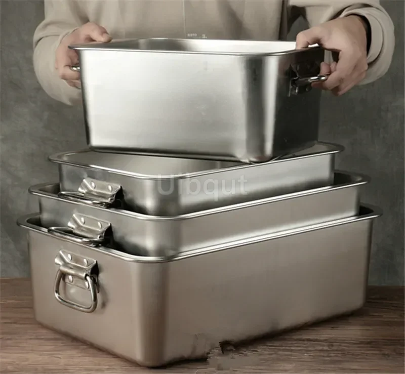 304 stainless steel plate metal  tray with handle square plate baking dish deep barbecue bbq Storage food trays serving basin 4