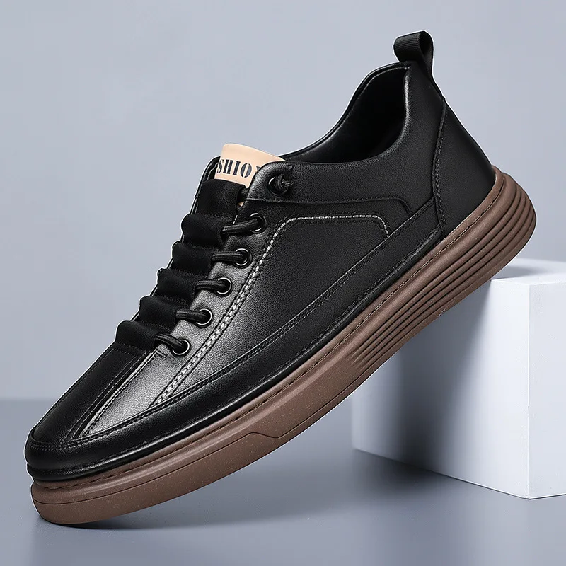 

Spring Autumn Cow Leather Sneakers for Men Fashion Causal New Designer Sports Shoes Male Black White Lace Zapatos De Hombre