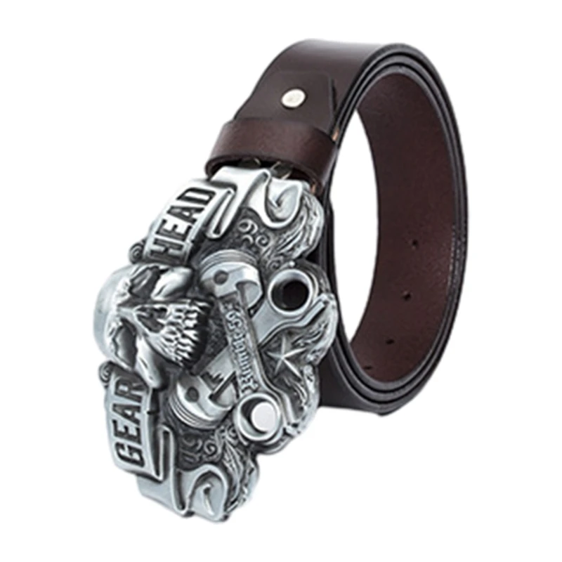 

Vintage Waist Belt Cowboy Belt Engraved Skull Buckle for Punk Bands Players