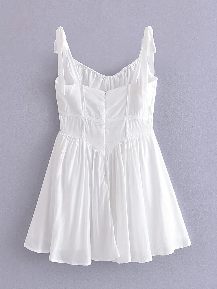 Sexy Solid White Bra Corset style Spaghetti Strap Mini Dress