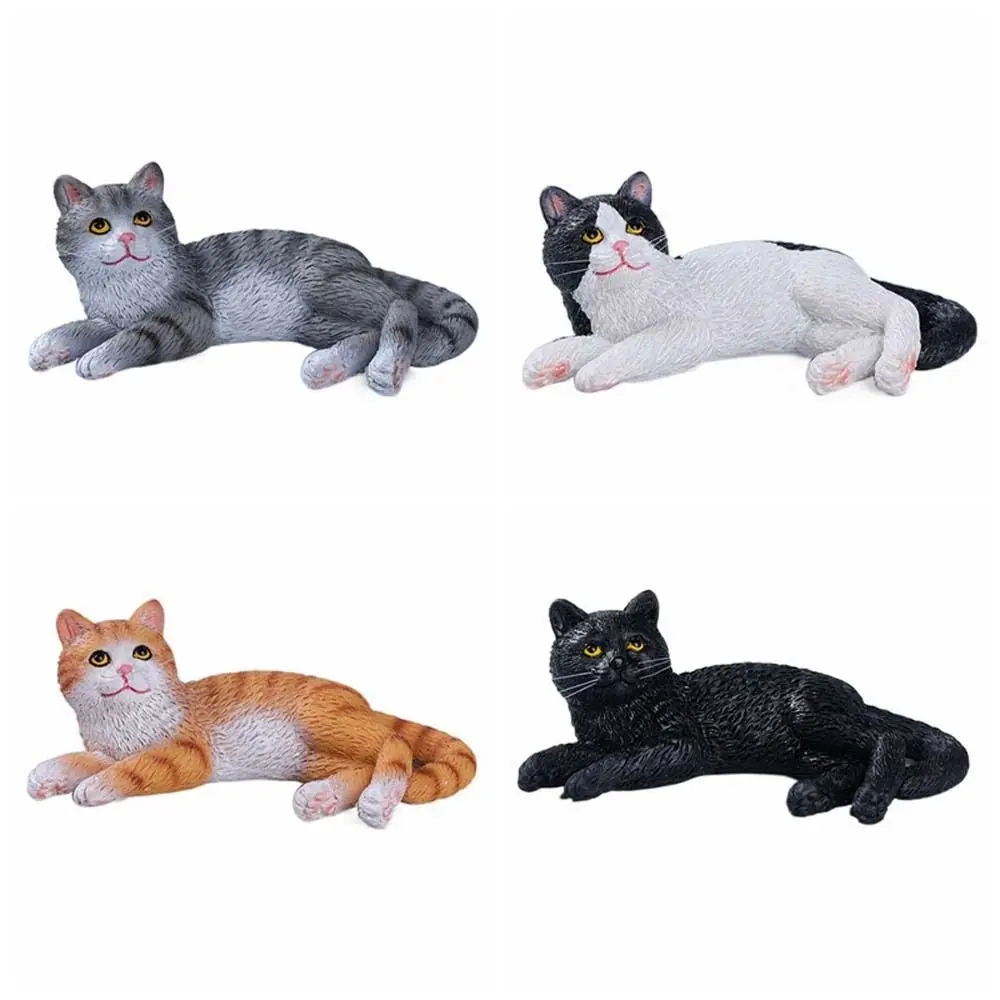 Creative Miniature Cat Ornament Cartoon Simulation Cat Pet Model Kitten Model Resin Lying Cat Statue Office Desk Decor
