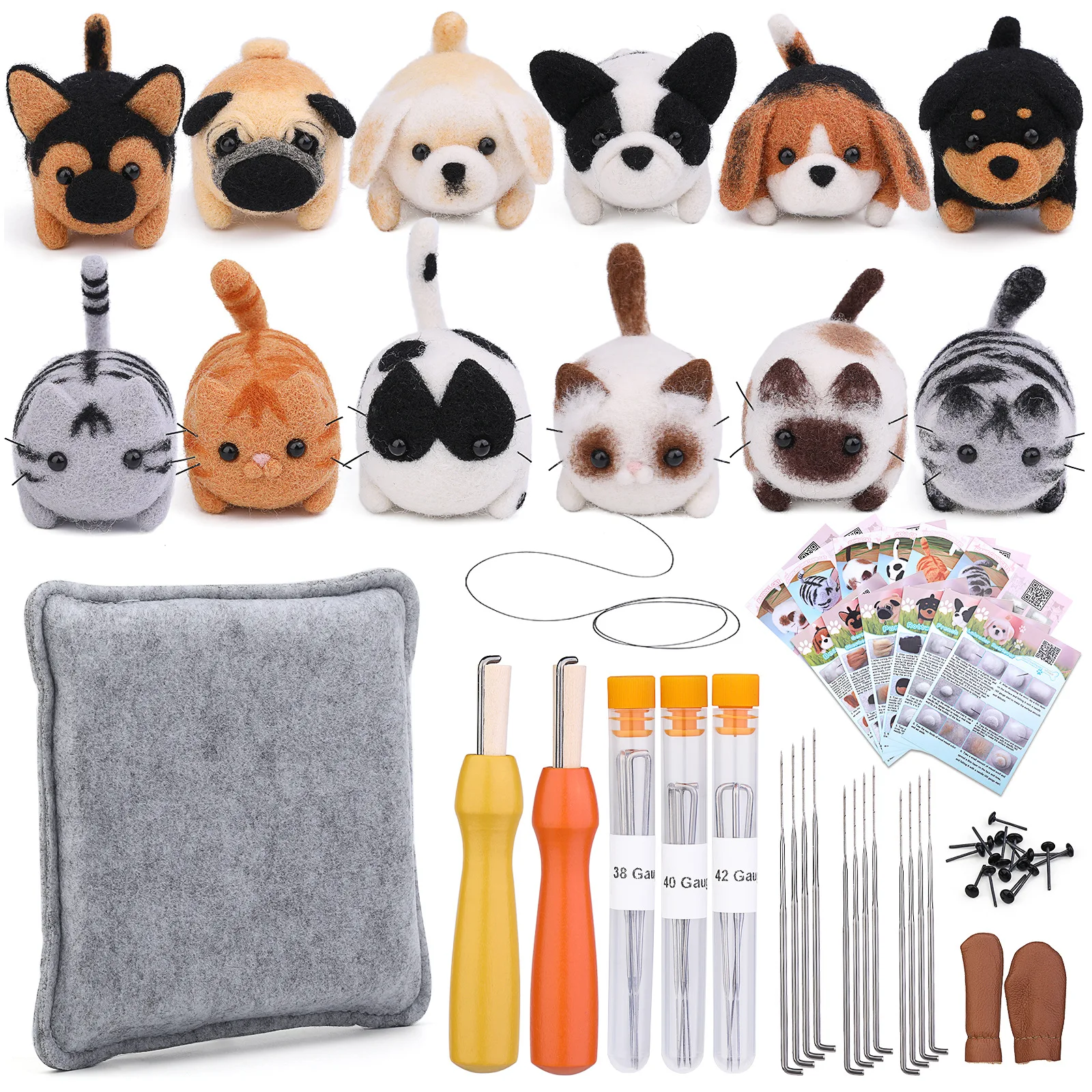 Non-Finished Dog Cat Handmade Wool Felting Material Package For Doll Making Toy DIY Child Needle Felting Tool Kit Pendant Making