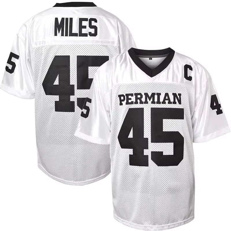 Film PERMIAN # 45 MILES Fußballtrikot Herren Amerikanisches Rugby-Bekleidungsoberteil Schnelltrocknend Genähtes Fußballtrikot für Männer Passend für die Familie