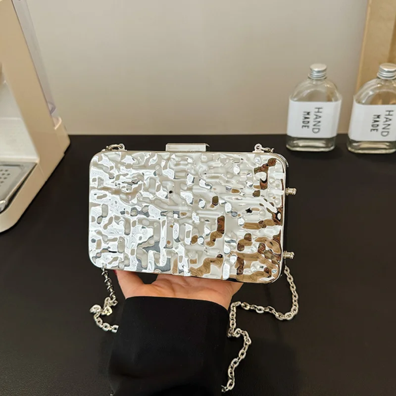 Evening Box Bags for Women 2024 Trend Fashion Metallic Shoulder Bag Ladies Luxury High Quality Party Small Shell Crossbody Bag