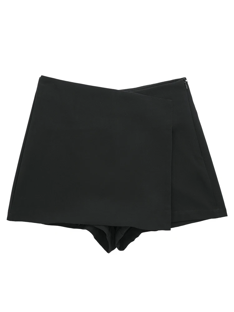 XNWMNZ 2022 Women Fashion Asymmetrical Skort Woman Retro High Waist Side Zipper Skort Casual Bermuda Female Chic Shorts