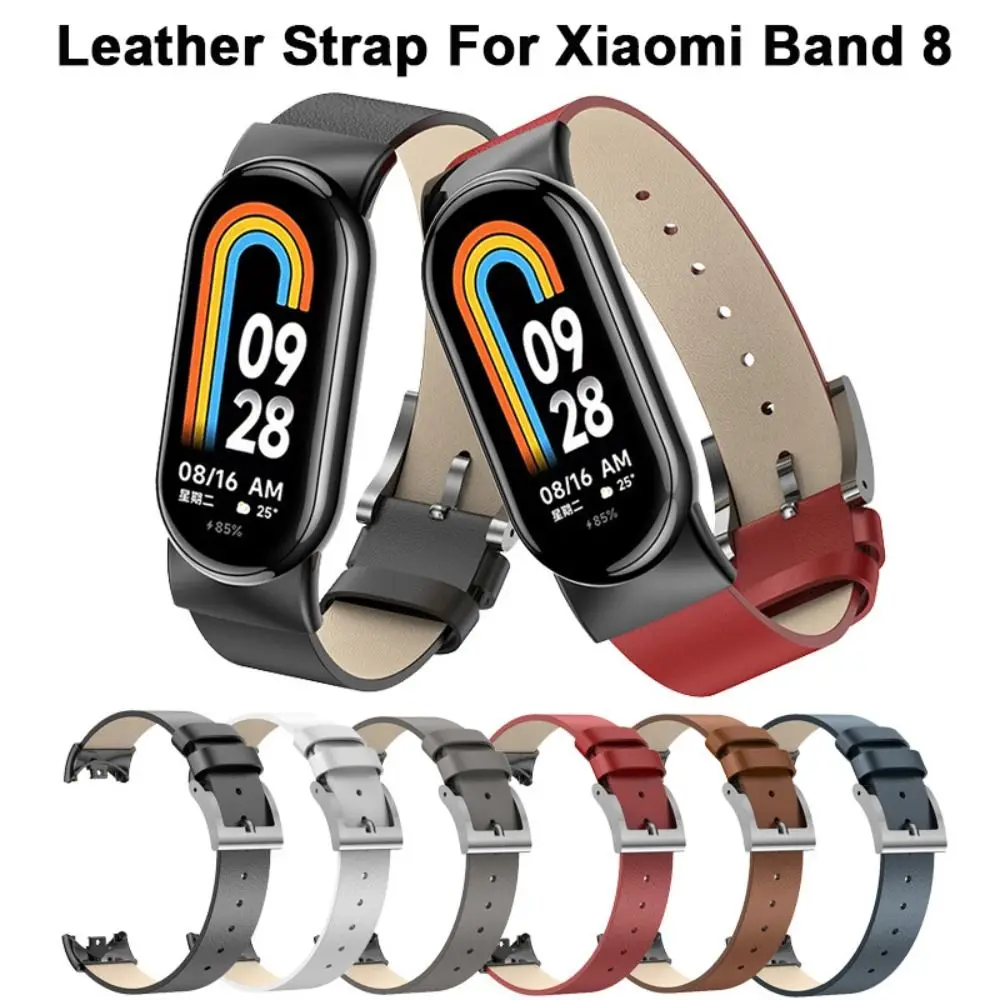 

Кожаный ремешок для Xiaomi Mi Band 8, сменный ремешок для часов с металлическими разъемами для браслета Mi Band 8
