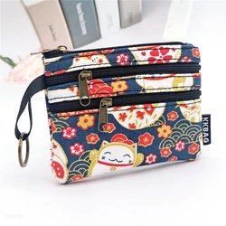Adorable Animal Print Zipper Wallet - Compact Coin and Card Holder (Lucky Cat Red)