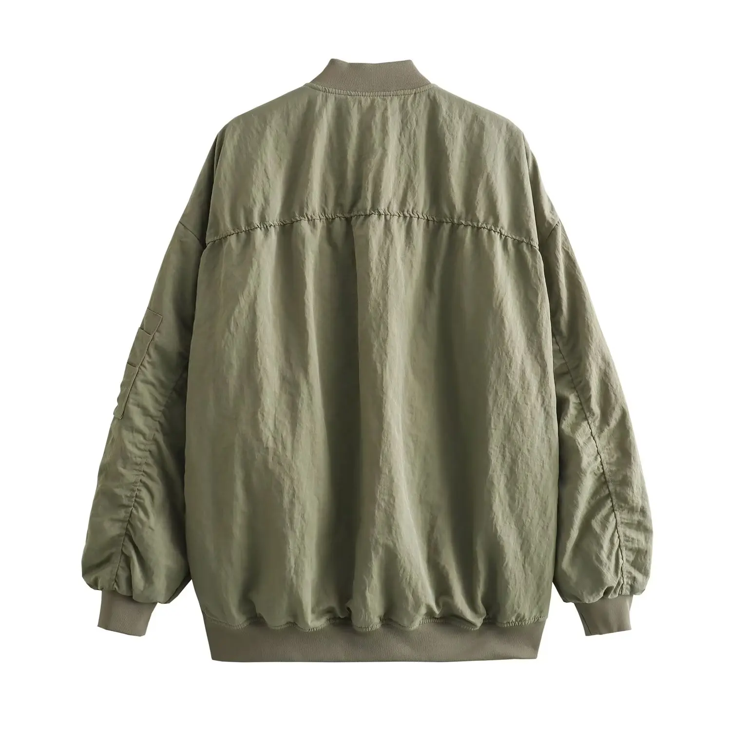 Maxdutti Autumn American Retro Fashion Boyfirned Military Bomber Jacket Green Loose Coat For Women