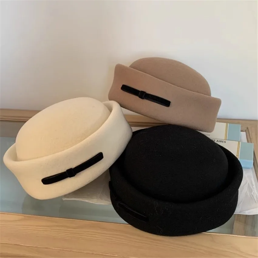 

202311-xuxu ins chic winter Designer wool felt Vintage Fashion Velvet Bowknot lady beret cap women Leisure painter hat