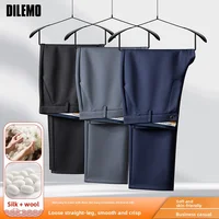 Top Grade Wool+ Silk New Brand Casual Fashion Relax Fit Straight Business Long Pants Trousers Office Mens Clothing 2025