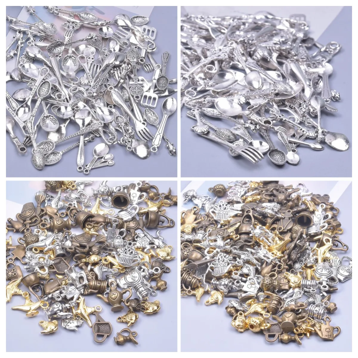 

Vintage Metal Mix 3 Color 3D Teapot Kettle Charm Spoon Fork Pendant For Jewelry Making DIY Kitchen Supplies Pendant Accessories