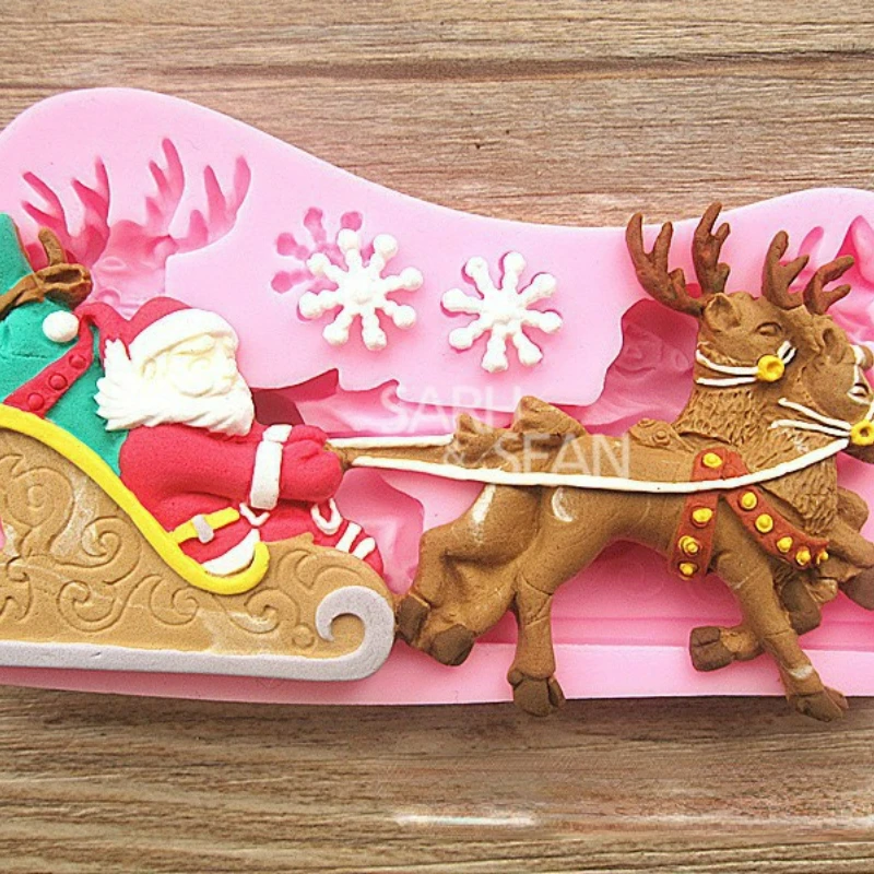 

Santa Elk Shape Silicone Mould DIY Hand-made Chocolate Baking Dessert Cake Mould Tool Elk Pulling Cart Cake Mold