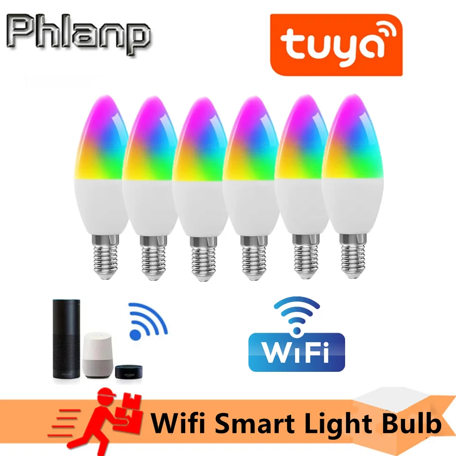 6Pcs Wifi Smart Light Bulb E14 Candle Lamp Rgb + Cw + Ww 9W Tuya Smart Life Controllo Vocale Compatibile Alexa Google Home Dimmerabile
