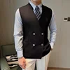 Autumn Winter Men Sleeveless Knitted Vest British Style Double Breasted Male Waistcoat Party Business Slim Fit Chaleco Hombre 3
