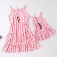 Mother Daughter Matching Dresses Family Look Mommy and Me Clothes 2023 Summer Women Girls Outfits Flower Printed Dress 1