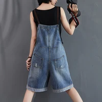 Anti-Aging High Waist Denim Overalls Women's Korean Sle Summer New Slimming Strap Jumpsuit Wide Leg orts Trendy - Image 4