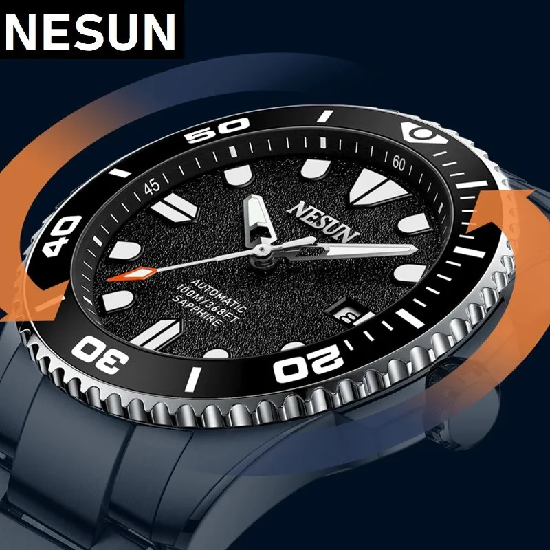 Nesun Mens Automatic Self-Wind Orologio Da Polso Japan Citizen Mechanical Sapphire Crystal 100M Lunetta Girevole Impermeabile Reloj Hombre