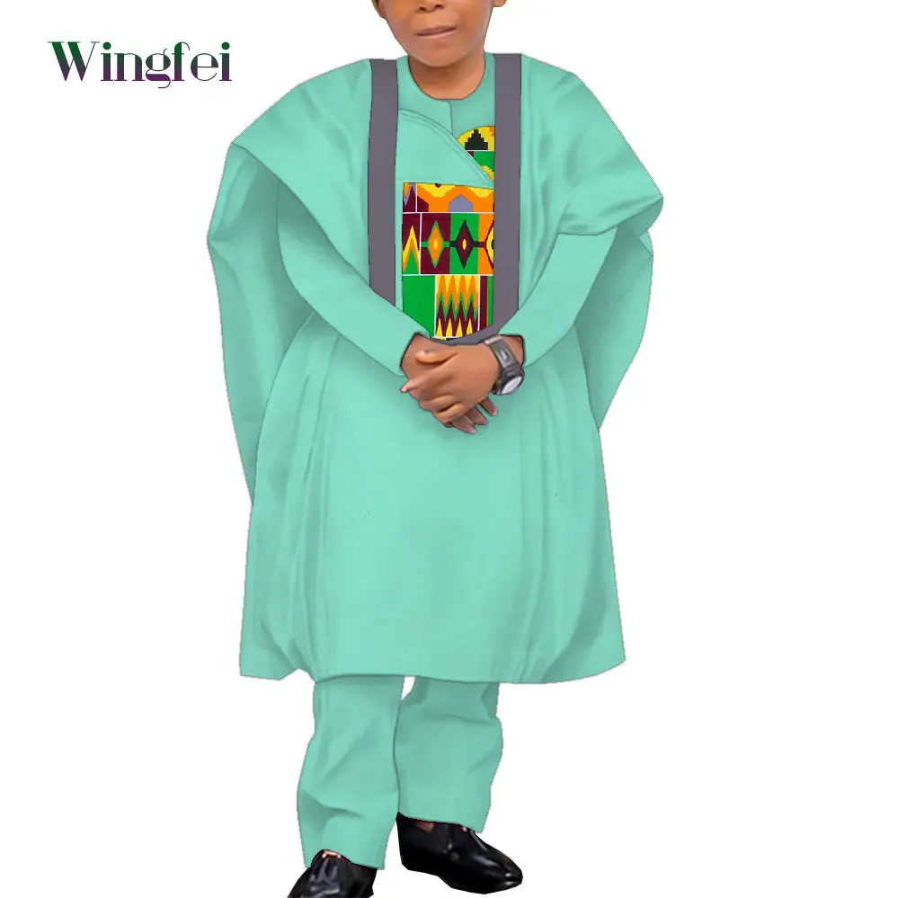 African Clothes for Children Boy's Attire 3 Piece Sets Nigerian Robe Suits Traditional Bazin Riche Abaya Clothes Boy Gift WYT599 bazin riche men 2 pieces pants sets african clothes casual men patchwork short sleeve top tees and pants sets plus size a2116059