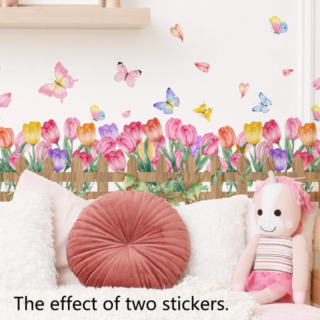 Pegatinas de pared decorativas para sala de estar, papel tapiz de 30x90cm,  con diseño de flores y mariposas, para pared de fondo, Ms3023 - AliExpress