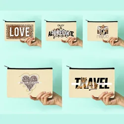 New Women Cosmetic Bags Leopard Printed Pattern Series Canvas Makeup Bag School Pencil Cases Wedding Party Bride Makeup Bag Gift