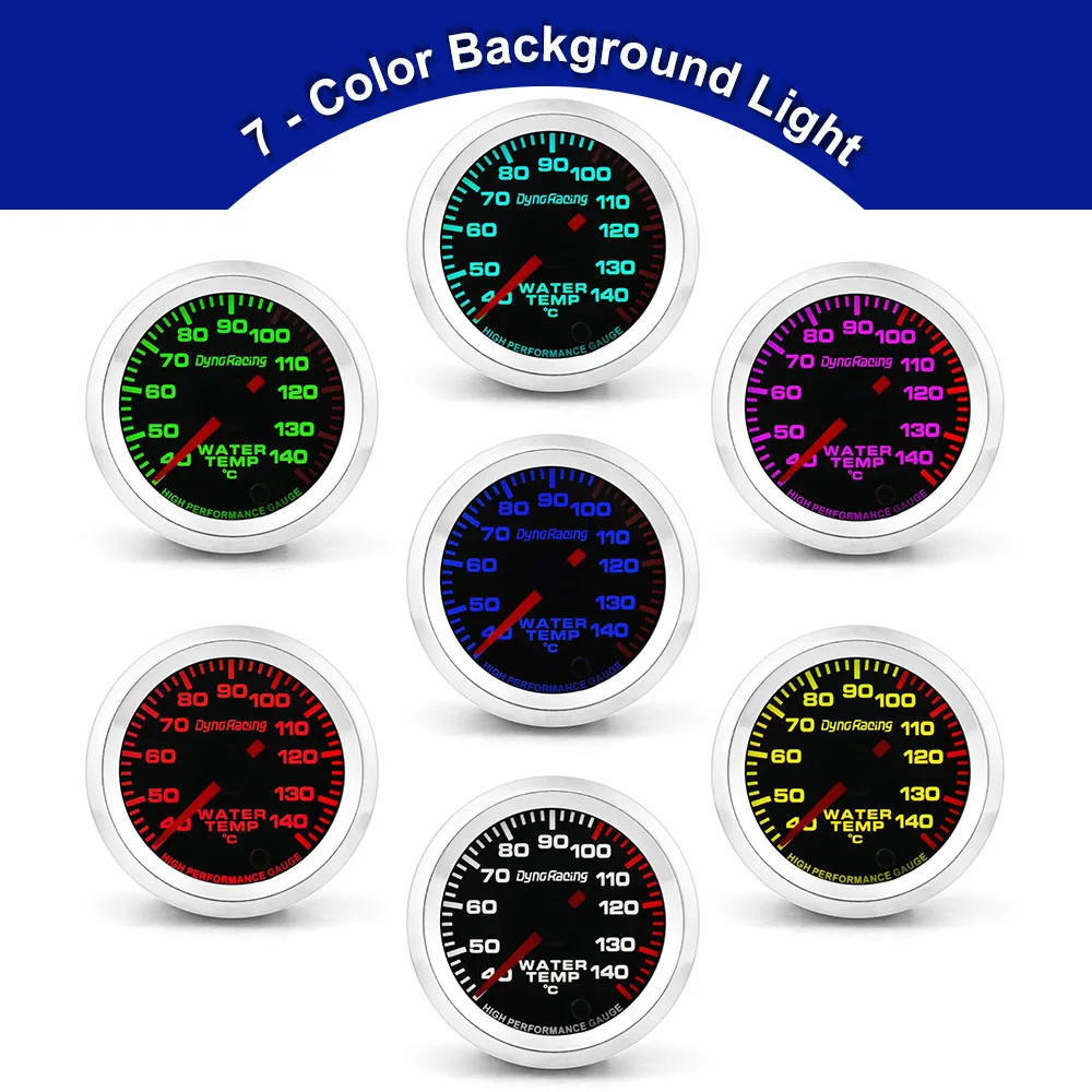 Dynoracing 2 52mm 12V 수온 게이지 섭씨 7 색 포인터 스테퍼 모터가있는 수온 측정기
