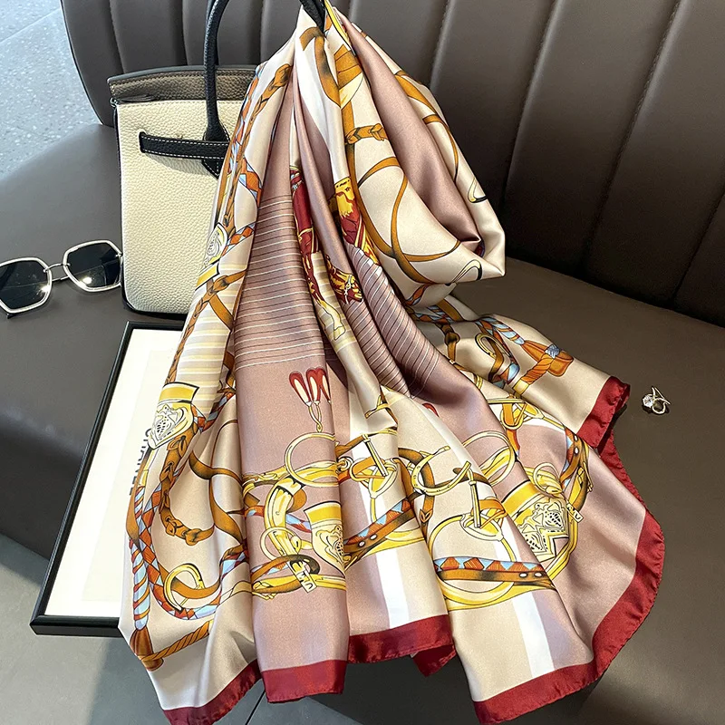2024 Ladies Spring/Summer Euro-American Style 100% Silk Scarf with Elegant and Stylish Decoration with Sun Protection Headscarf