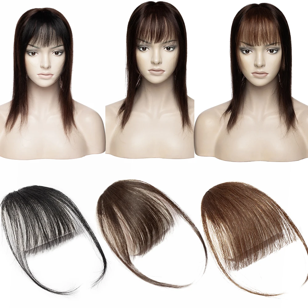 Mini Thin Air Blunt Light Bangs Human Hair Bangs with Temples Headband Hand-made Natural Clip on Hairpiece human hair bangs