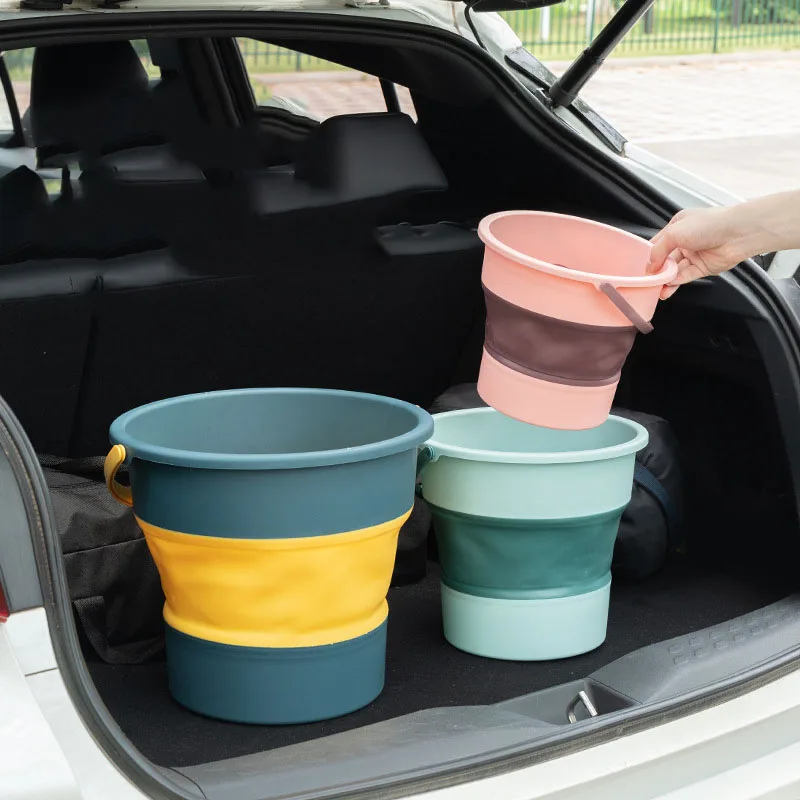 4.6L 10L 16.8L Car Travel Car Wash Bucket Home Portable Thickened Plastic Portable Folding Bucket Outdoor Fishing Bucket