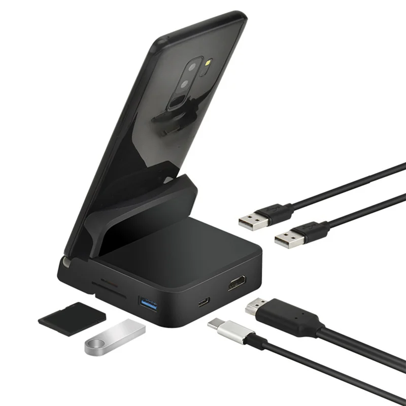 AB54-8 in 1 USB C HUB Docking Station Phone Stand Dex Pad Station USB C to HDMI-Compatible Dock Power Charger Kit for