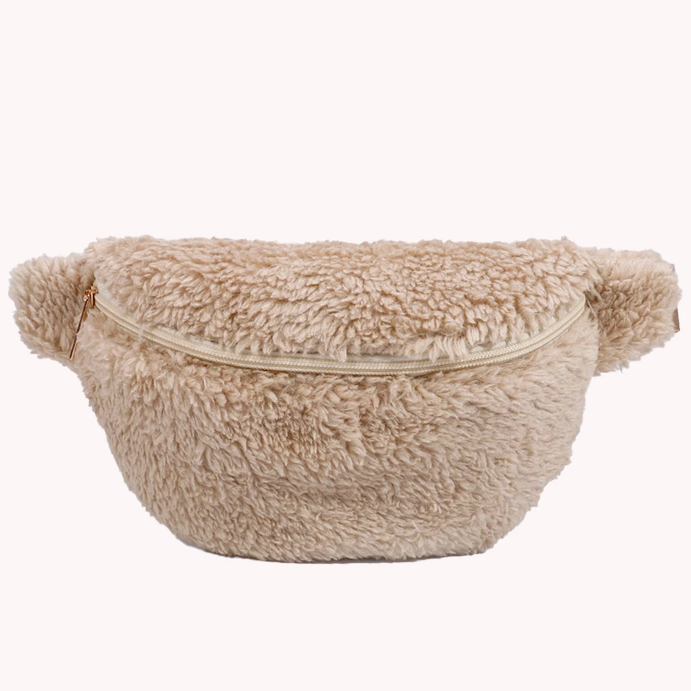 Unisex Plush Solid Shoulder Bag Zipper Closure Multifunctional Foldable