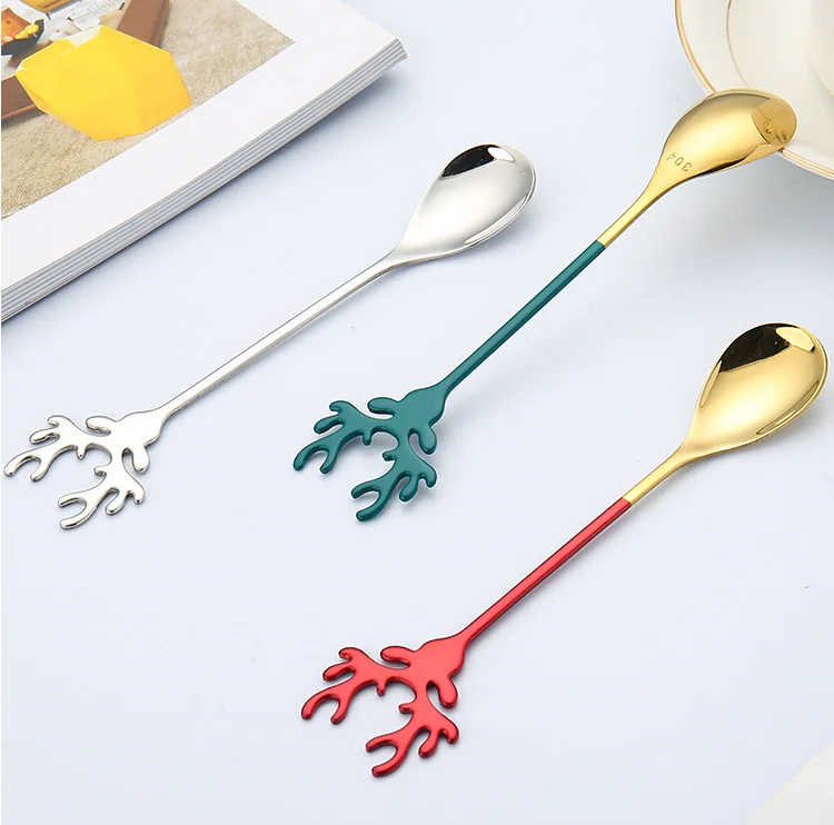 304 Stainless Steel Elk Coffee Spoon Ice Cream Dessert Teaspoon For Christmas Gifts Kitchen Accessories Tableware Decoration