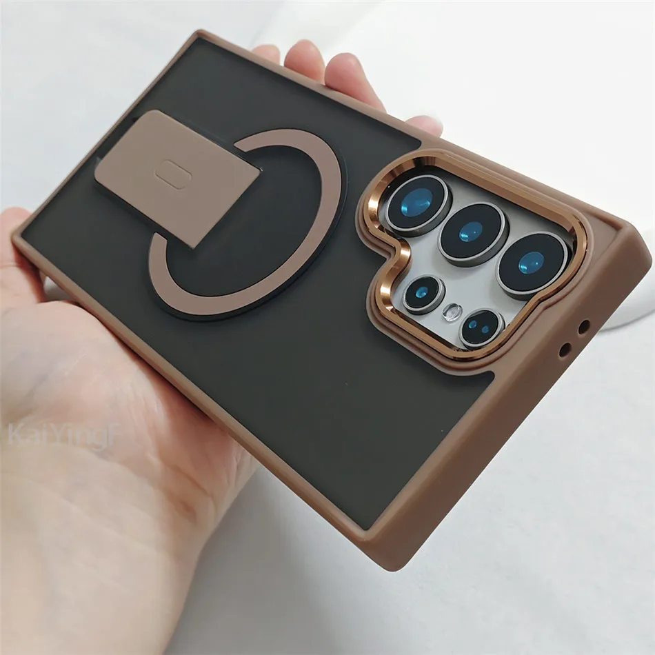 Luxury Folding Stand Magnetic Phone Case with Matte Translucent Back Cover