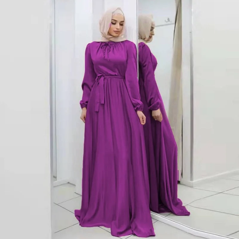 Islam Ramadan Abaya Europe and America Soft Waist Elegant Satin Robe Femme Large Swing Women's Dress Without Headscaf