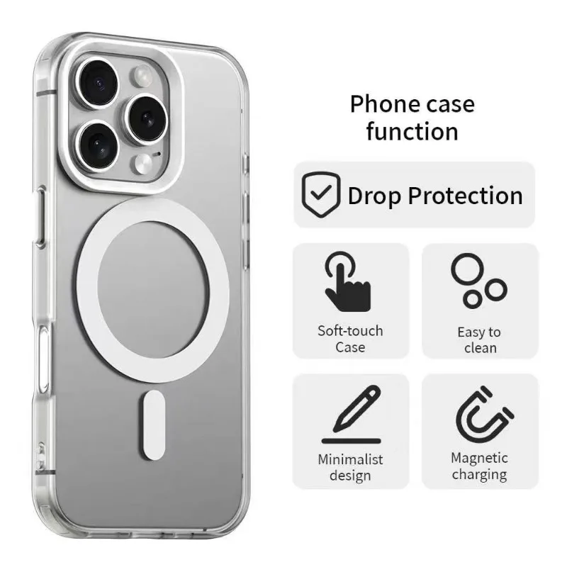 Luxury Magnetic Frosted Military-Grade Protective Case with Camera Frame and Magsafe Compatibility