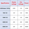 12V 24V 220V Heater With Fan 100~400W Thermostatic Egg Incubator Heater PTC Fan Heater Heating Element Electric Heater 6