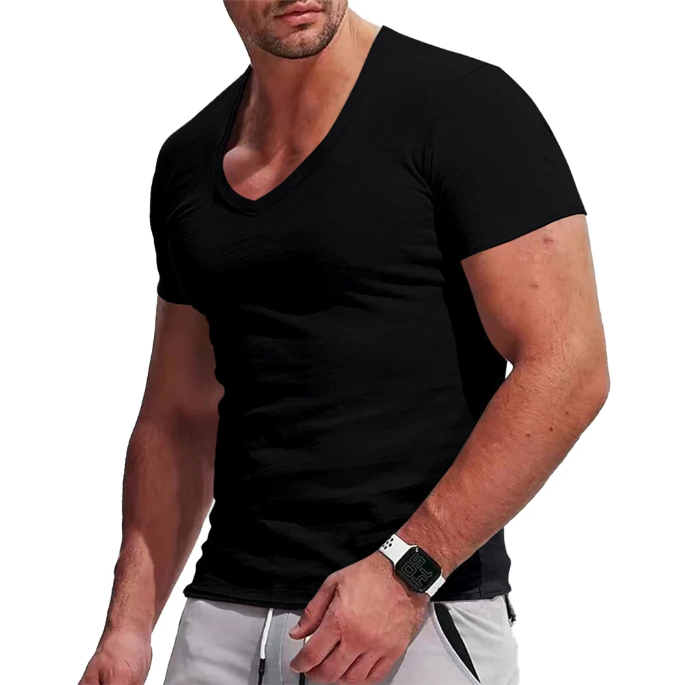 

Мужские футболки с коротким рукавом, футболка с V-образным вырезом для спортзала, фитнеса, бодибилдинга, топы, новая летняя повседневная футболка