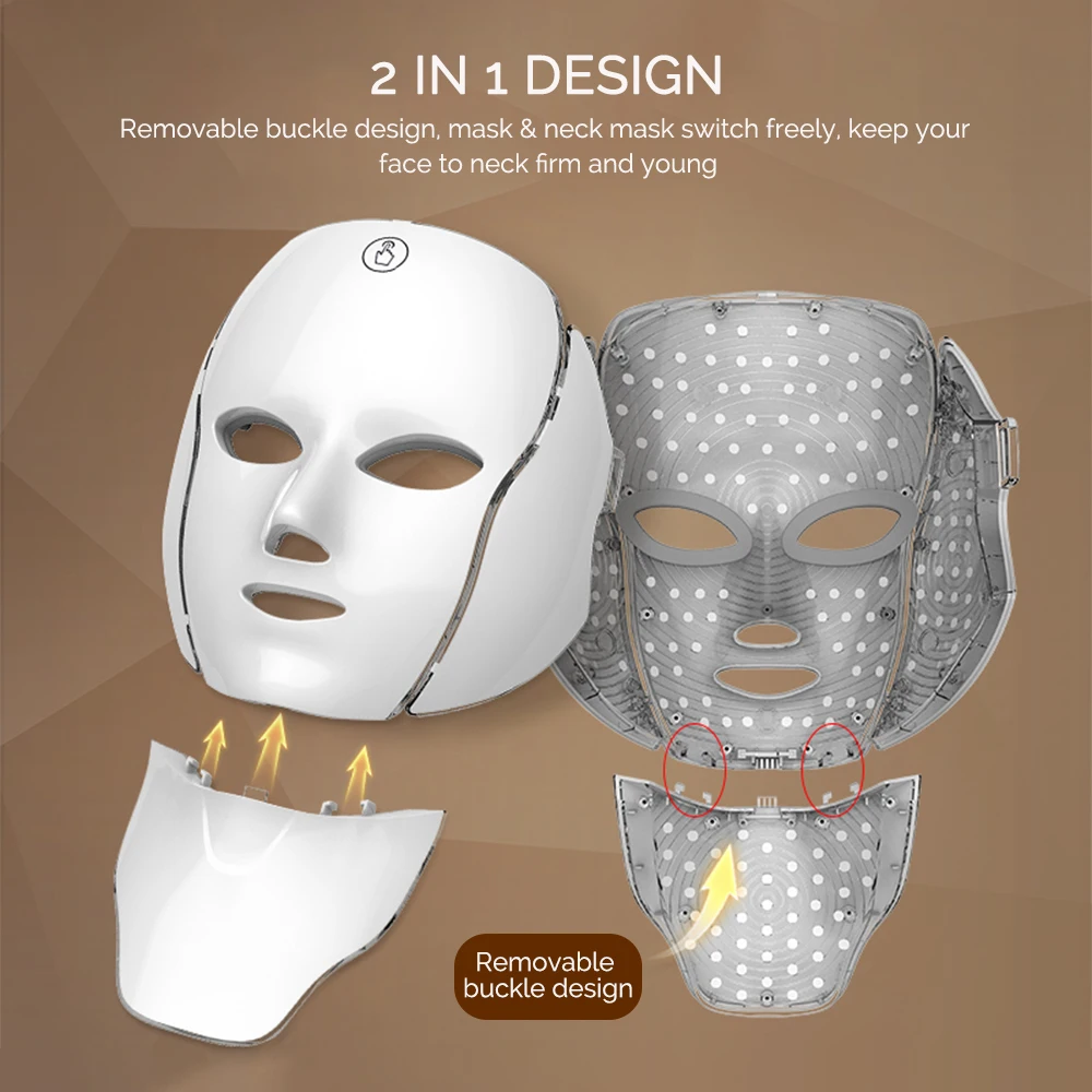 Face Neck Facial LED Mask 7 Colors Light Skin Rejuvenation Wrinkle Removal Face Beauty Mask Face Skin Care Mask Anti Acne