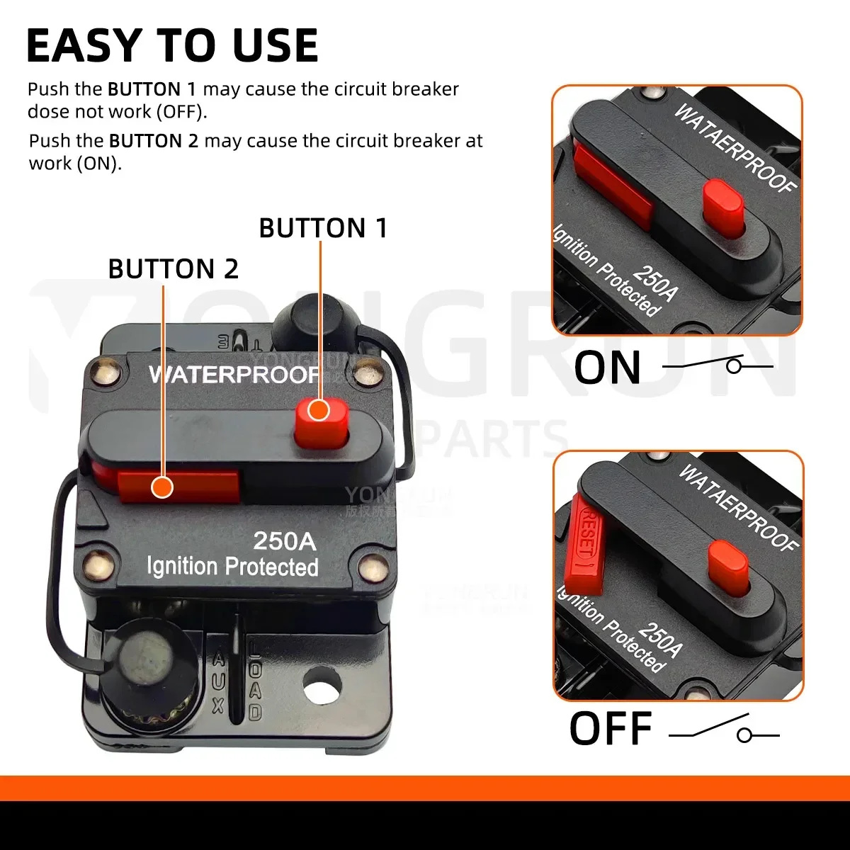 Circuit Breaker 30A to 300A Circuit Breaker Manual Reset for Car Audio System Waterproof Marine Circuit Breaker Reset Fuse 12V-48V DC