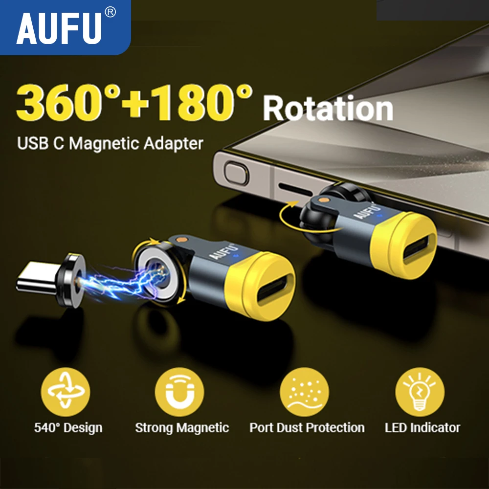 540 Degree Rotating Magnetic Adapter USB to Type-C Charging Cable Converter for iPhone17