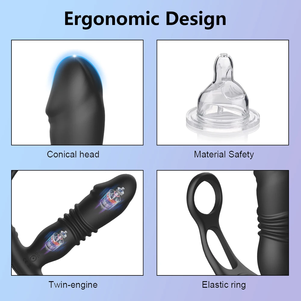 Telescopic Anal Vibrator Prostate Massage Butt Plug Prostate Stimulator Delay Ejaculation Penis Ring Dildos Sex Toys for Men Gay