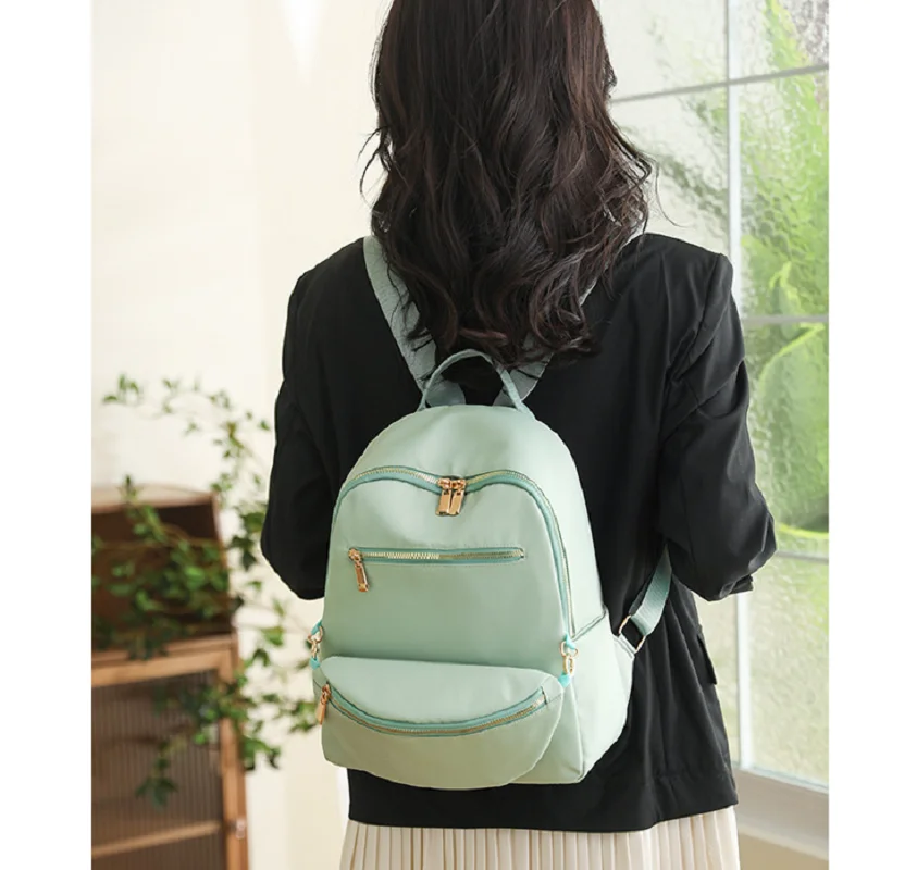 New Arrival Korean Casual Waterproof Nylon Large Capacity Double Zipper Shoulder Bags Laptop School Bag Female Travel Backpack