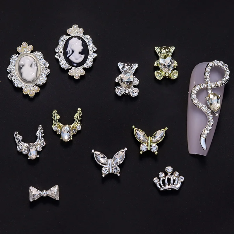 

10PCS 3D Luxury Alloy Nail Rhinestone Charms Parts Snake Bear Butterfly Bow Accessories Nail Art Decoration Supplies Material