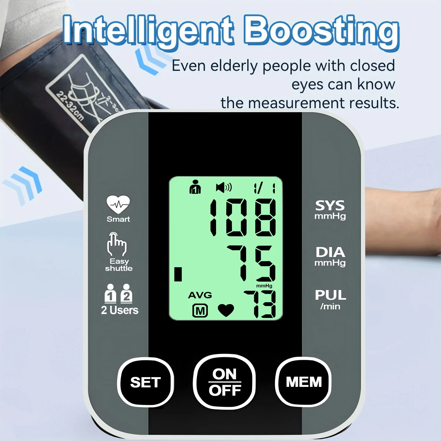 Blood Pressure Monitor Upper Arm Cuff Accurate Automatic BP Pulse Rate Meter with Adjustable Digital LCD