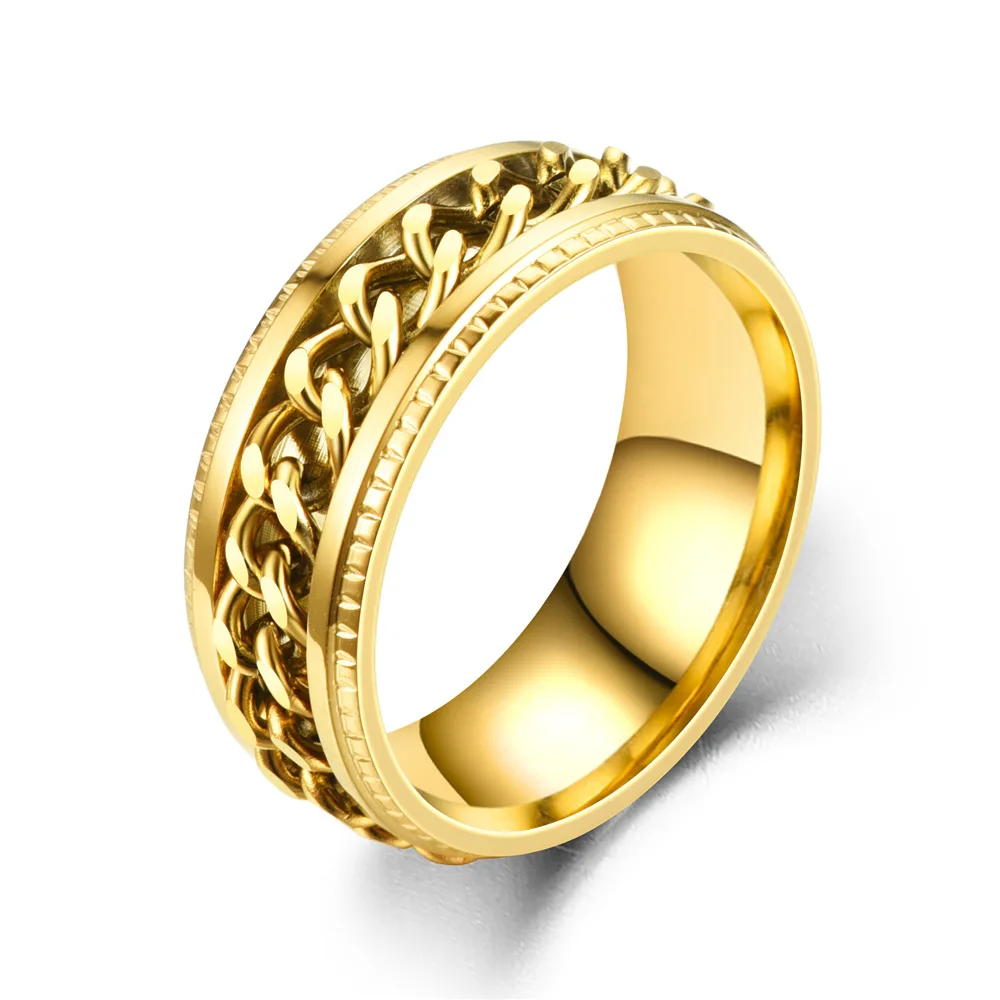 8mm Spinner Ring Men Women Stainless Steel Cuban Chain Spinner Fidget Band Release Anxiety Rings Jewelry