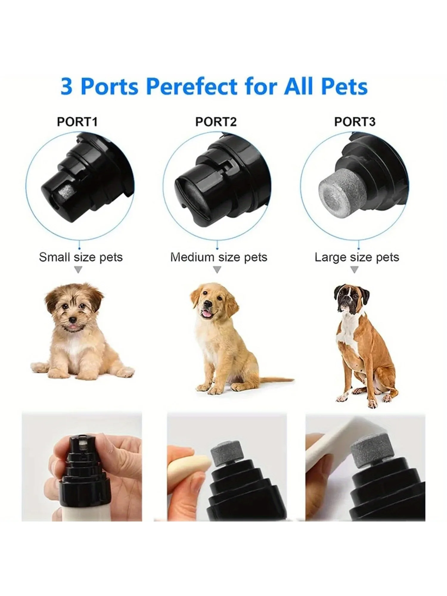 Dog Nail Grinder-Dog Nail Grinder with 3 Grinding Ports-Silent Rechargeable Electric Trimmer for Small to Large Dogs
