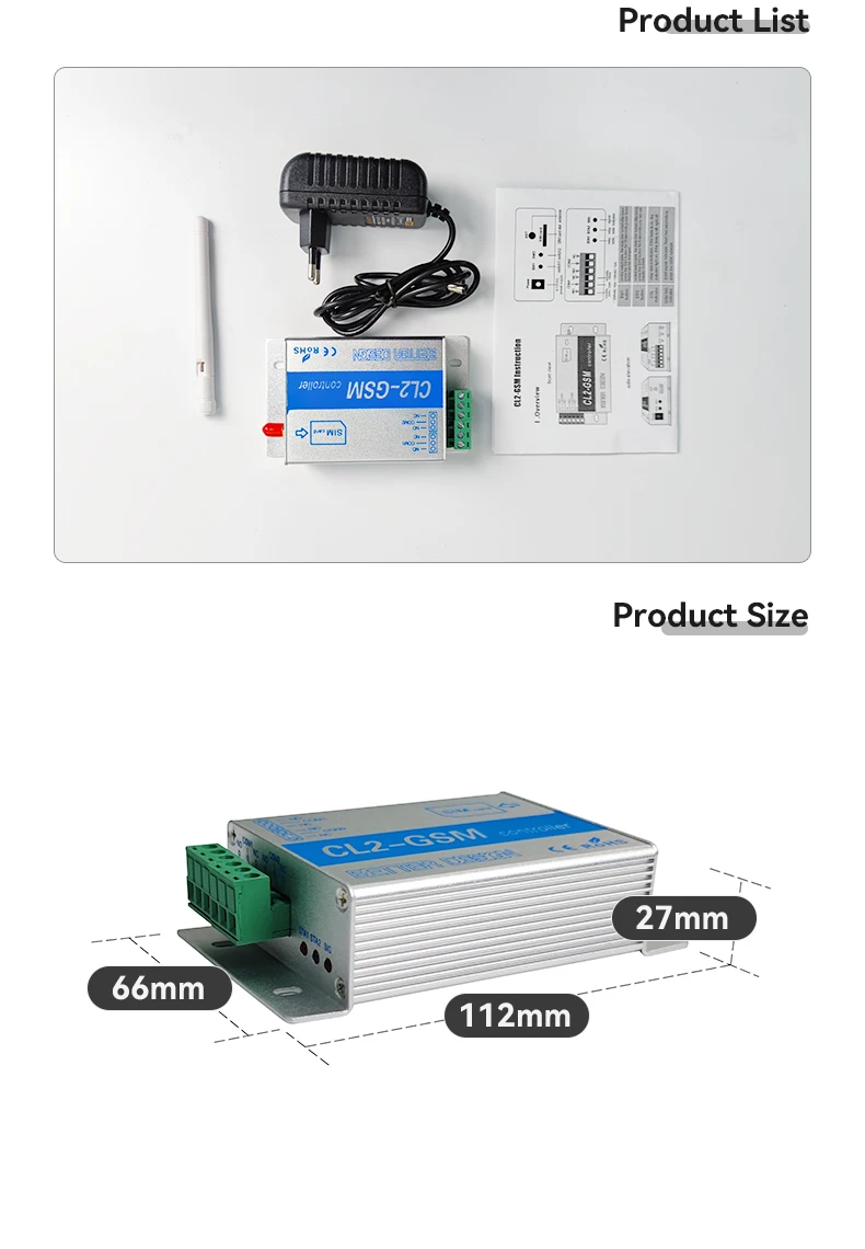 Wireless GSM SMS Remote Controller CL2-GSM 2 way switch 2 relay output for gate opener Barrier Shutter Garage Door opener