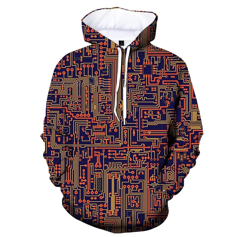 thumbnail image 1 of Sudadera con capucha con estampado 3D de circuitos para hombres y mujeres, sudaderas con cuello redondo geométricas, jersey de manga larga para otoño, abrigo de calle, 1 of 4