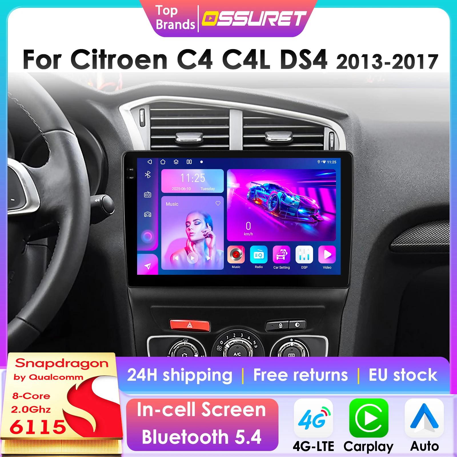 360 Kamera Android 13 Auto Radio Für Citroen C4 C4L DS4 2013-2017 Auto Multimedia GPS 4G Carplay intelligente Bildschirm 2din autoradio